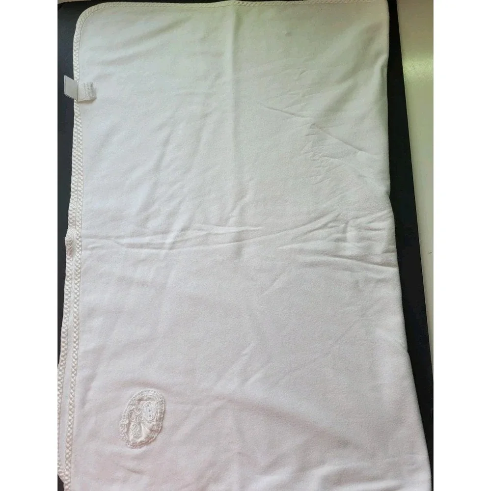 Vintage Baby Dior White Baby Blanket 36 x 30 Luxury Nursery Cotton Satin Edge